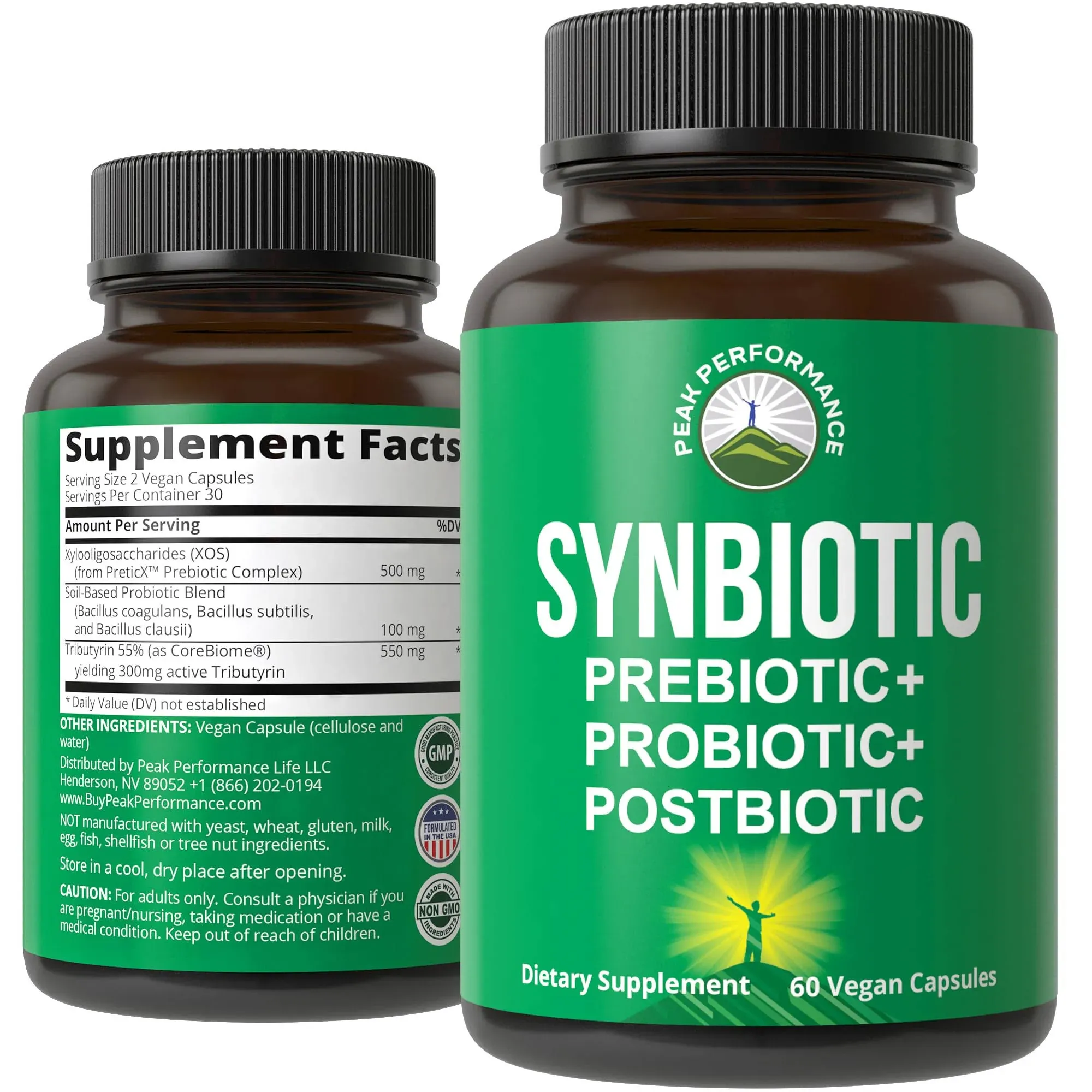 Synbiotic = Prebiotic + Probiotic + Postbiotic 3-in-1 Supplement with Clinically Tested Ingredients. Pre And Probiotics Plus Important Tributyrin Postbiotics For Gut. Vegan Capsules For Women + Men