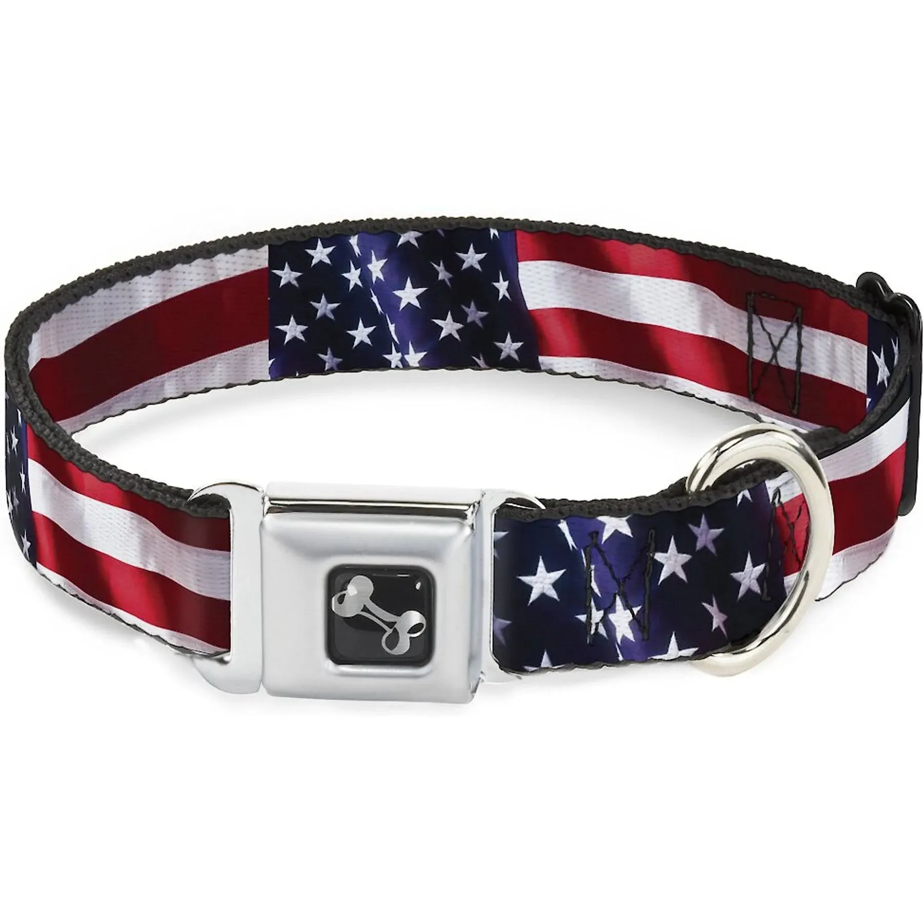 Buckle-Down Seatbelt Buckle Dog Collar - American Flag Vivid CLOSE-UP - 1" Wide - Fits 9-15" Neck - Small, Multicolor