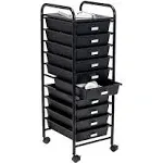 Honey Can Do Plastic 10-Drawer Rolling Storage Cart, 35"" x 15"" x 11"", Black