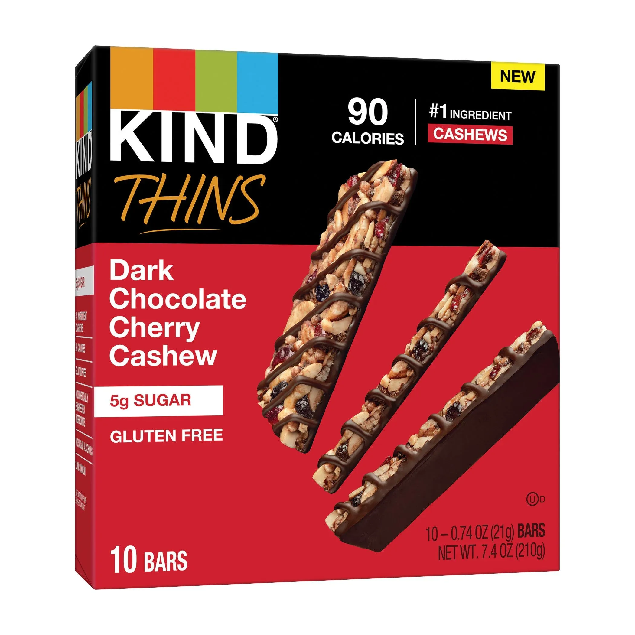 Kind Thins Bars, Dark Chocolate Cherry Cashew, 10 Pack - 10 pack, 0.74 oz bars