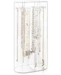 Acrylic Necklace Holder, Clear Necklace Organizer with 24 Hooks, Dustproof Rotat