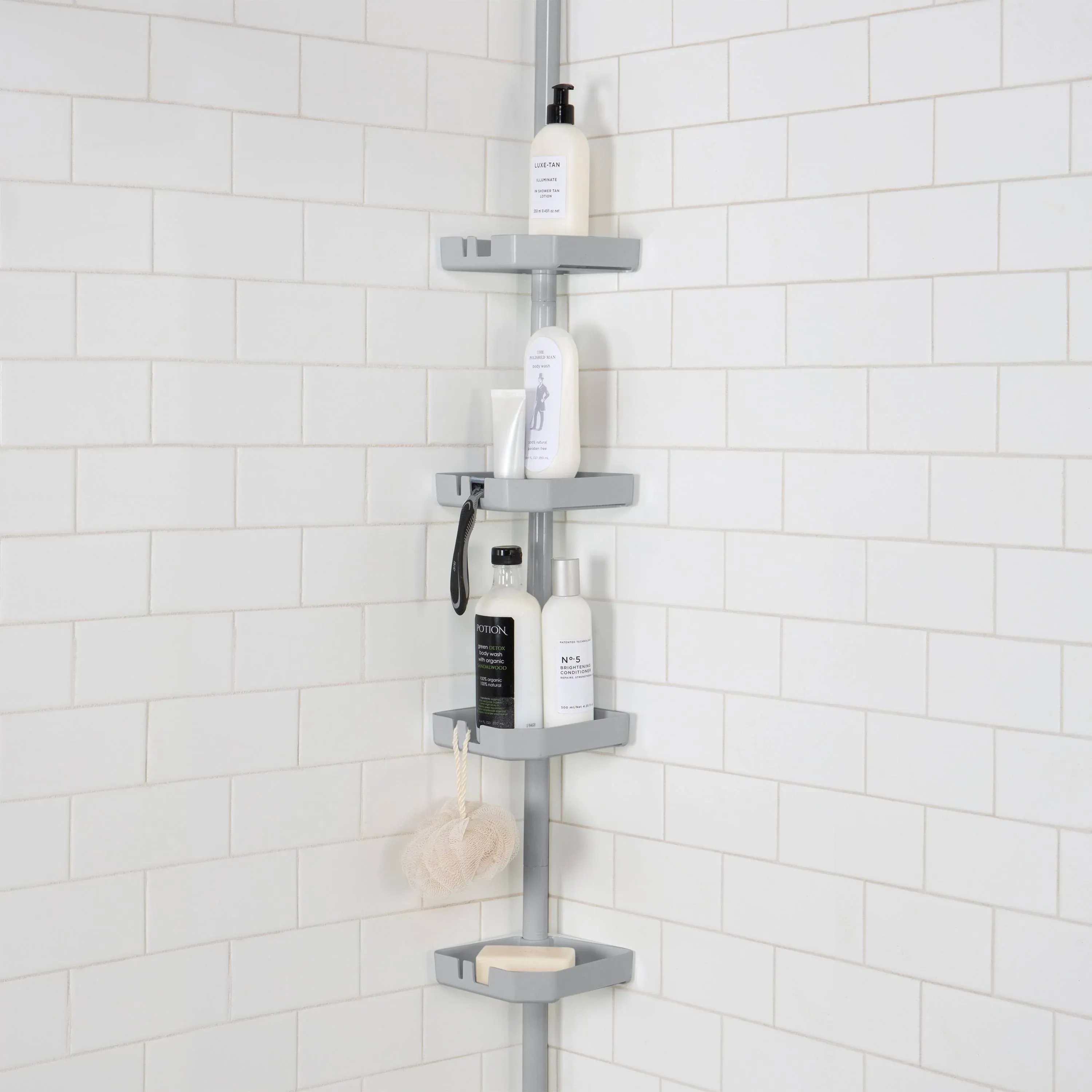 Bath Bliss 4 Tier Tension Corner Shower Organizer Caddy, Grey