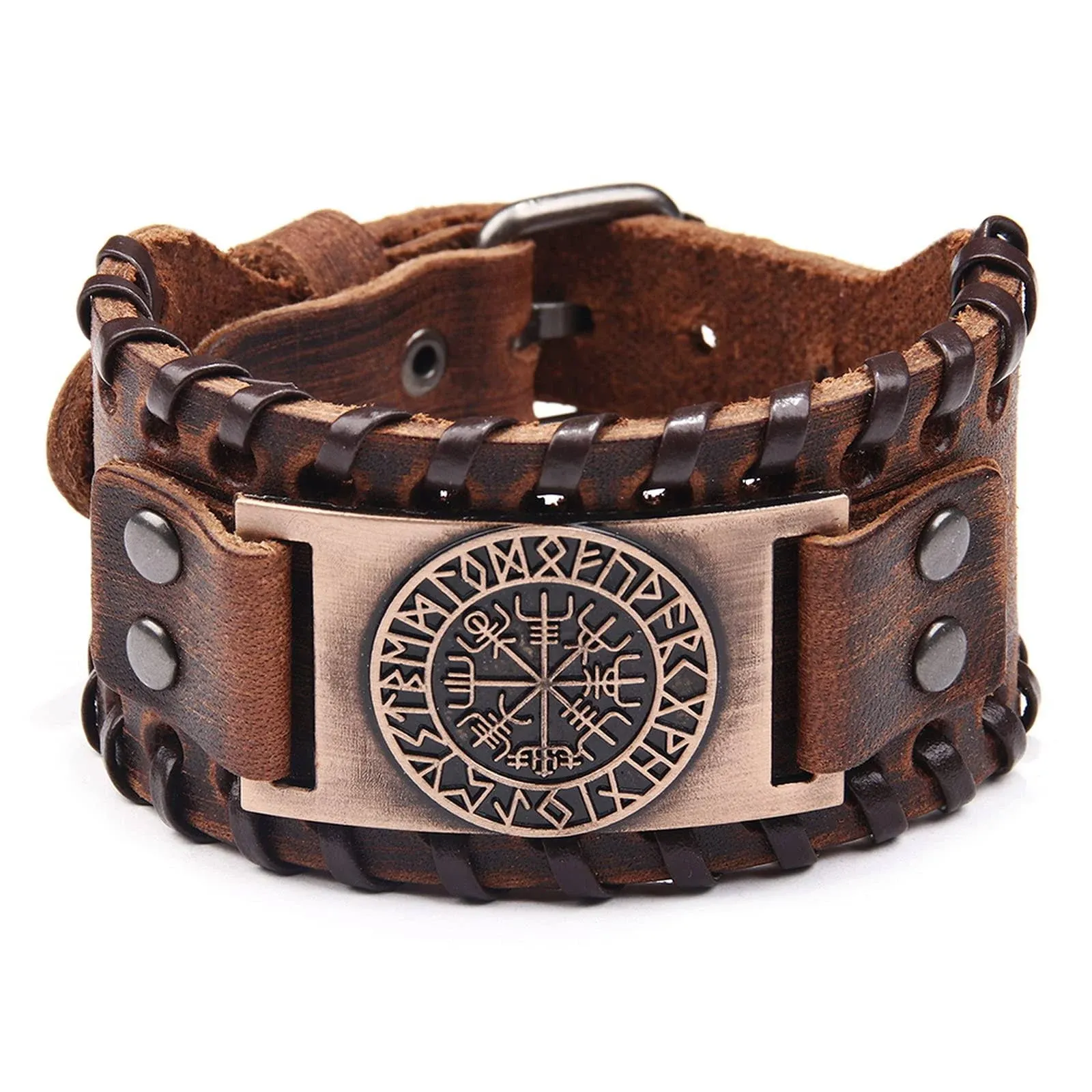 TURTLEDOVE Viking Bracelet Norse Vegvisir - Nordic Bracelet with Runic Compass - Celtic Pagan Jewelry