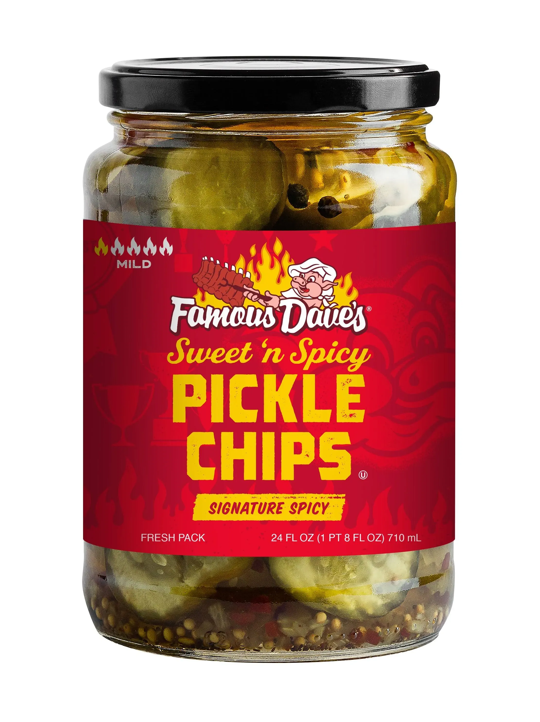 Famous Dave's Pickle Chips, Sweet 'n Spicy, Signature Spicy, Mild - 24 fl oz