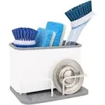 KeFanta Kitchen Sink Caddy, Sink Sponge Holder, Dish Brush and Scrubber Organizer for Kitchen Counter, Plastic Bottle Brush Holder with Drain Tray, White