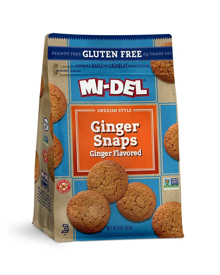 Mi-Del Ginger Snaps Cookies Flavor - Non GMO Certified, 0g Trans Fat Gluten Free Cookies (Pack of 8)