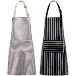 NLUS 2 Pack Kitchen Cooking Aprons, Adjustable Bib Soft Chef Apron with 2 Pockets for Men Women (Black/Brown Stripes)