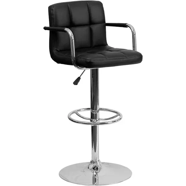 Flash Furniture Contemporary Black Quilted Vinyl Adjustable Height Barstool with Arms and Chrome Base