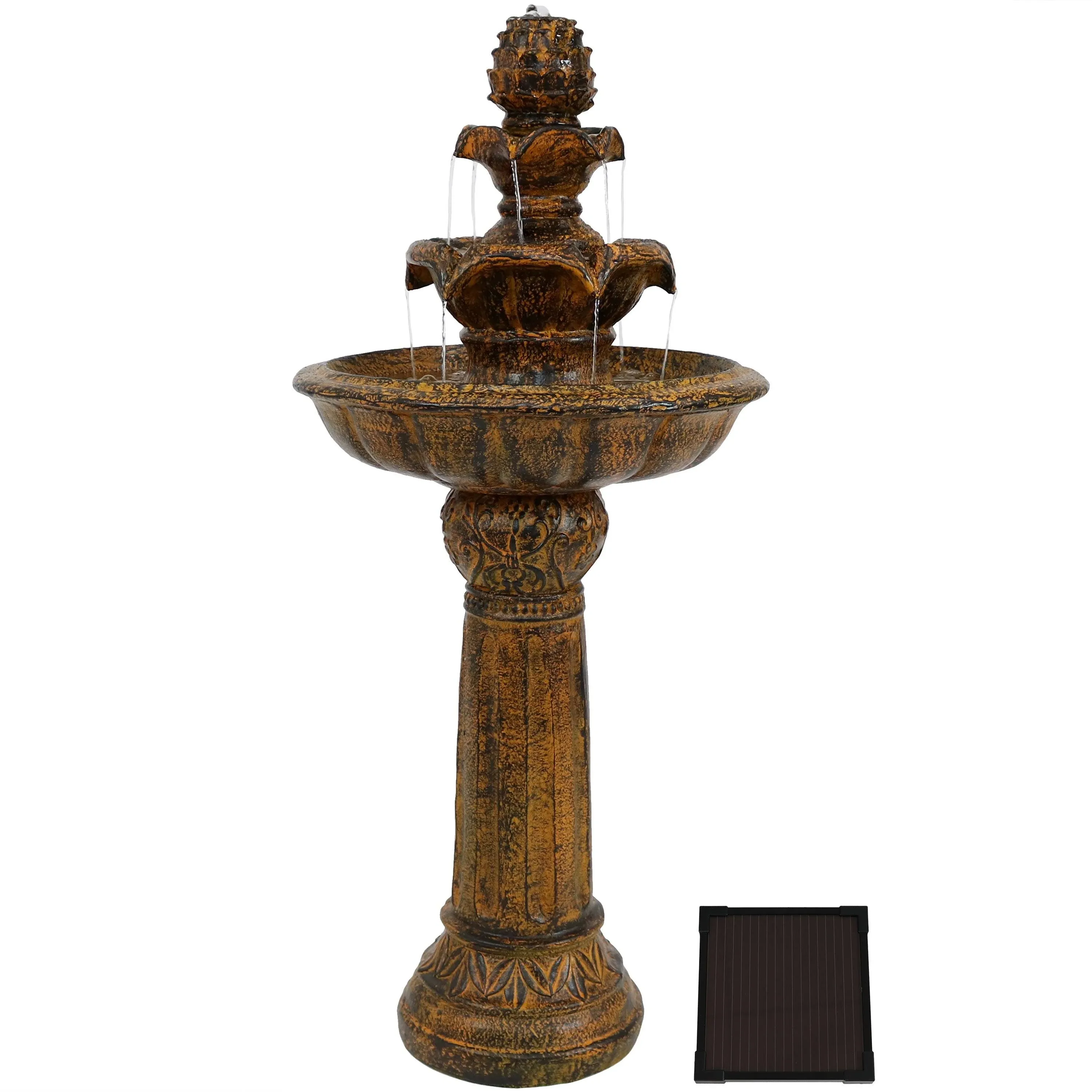 Sunnydaze Ornate Elegance Outdoor Solar Fountain with Battery - Rustic