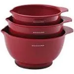 BPA-Free Plastic Set of 3 Mixing Bowls with Soft Foot in Red