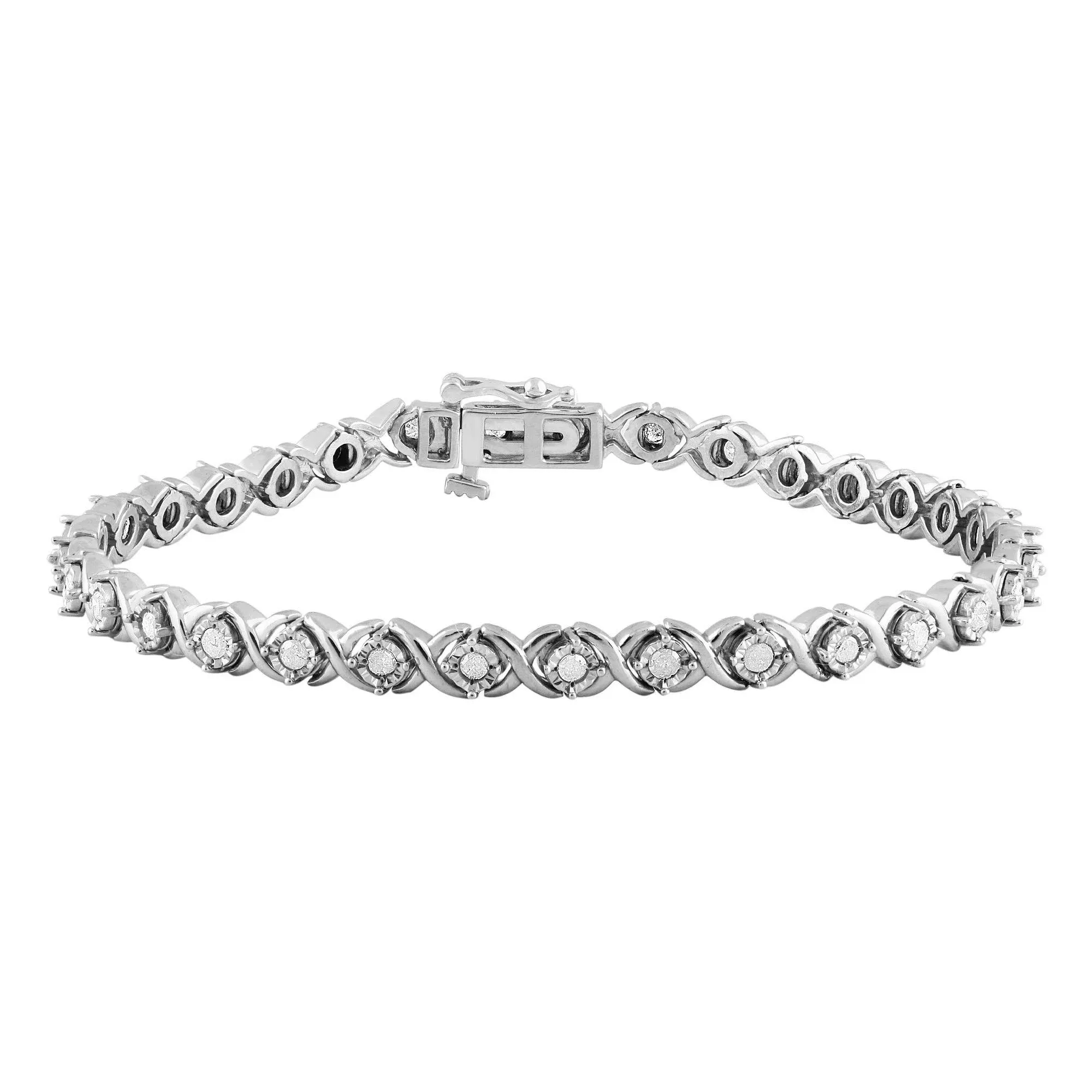 Classy 1.00 Carat Natural Diamond XO Bracelet Prong Set Rhodium Plated Over Sterling Silver Wedding Fashion Jewelry for Women (White, Yellow, Rose Gold Tone)