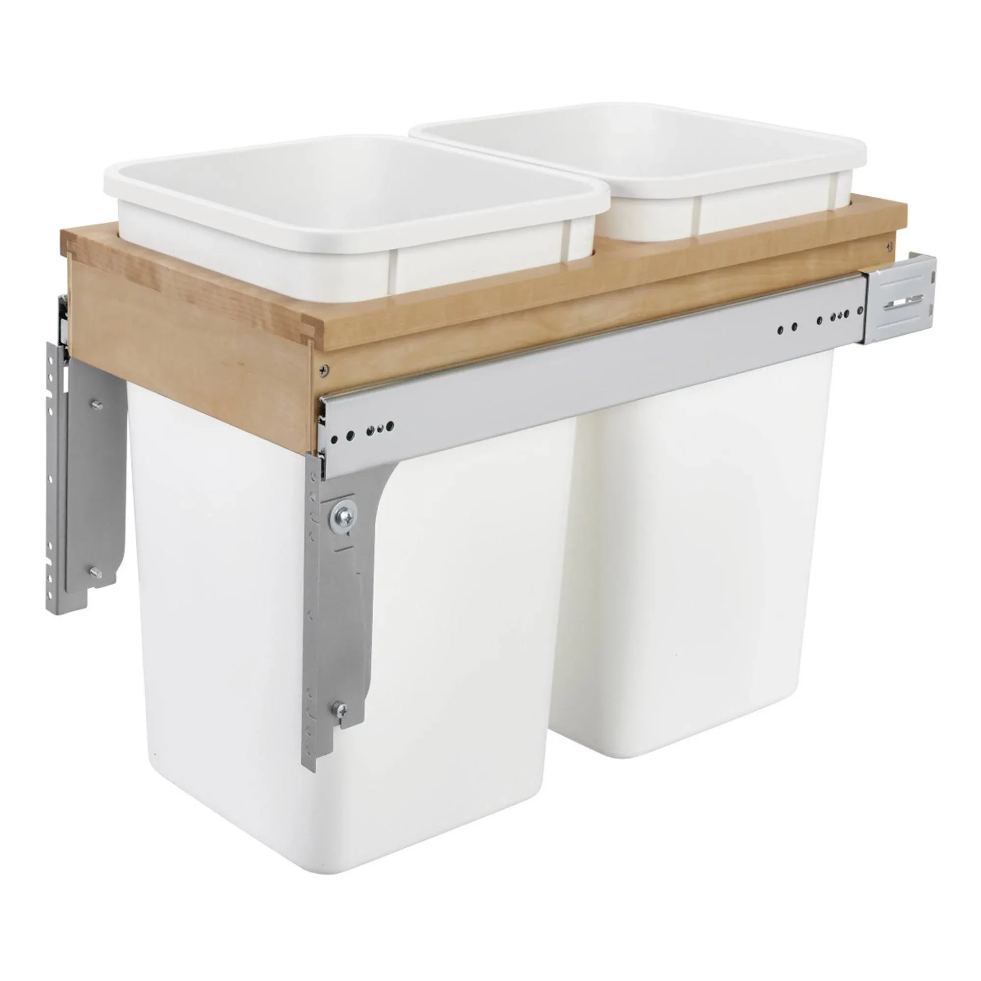 Rev-A-Shelf 4WCTM-15DM2 Double 27 qt Pull Out Top Mount Trash Container White