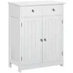 kleankin Bathroom Floor Cabinet, Wooden Bathroom Cabinet with 2 Doors, 2 Drawers and Adjustable Shelf, Freestanding Storage Cabinet for Bathroom, White