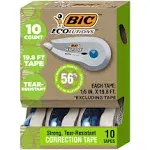 BIC Ecolutions Wite-Out Brand Correction Tape, 19.8 Feet, 10-Count Pack, Correction Tape Made from 56% Recycled Plastic Excluding Tape