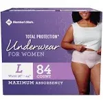 Member's Mark Total Protection Underwear for Women 84 Count Large