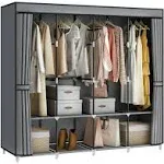 MOGELAFOO Shop 67 inch Large Capacity Portable Closet Wardrobe with Non-Woven Fabric Cover, 4 Hanging Rods, 8 Shelves - Grey Clothes Storage Organizer for