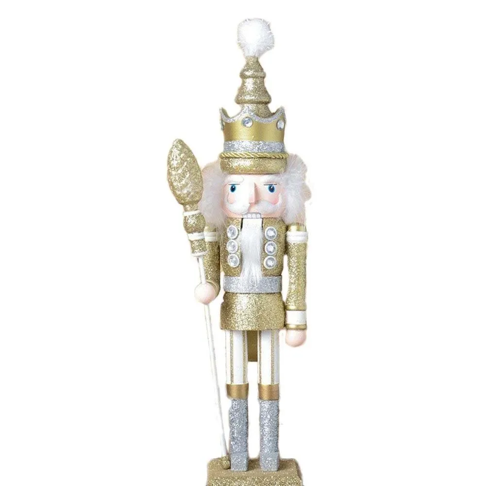 ZaH 18 Inch Wooden Nutcracker Ornaments Christmas Decorations Holiday Decor Kids Toys Nutcracker Puppets, Gold King