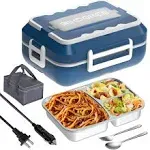 RIKDOKEN 60W Faster Heat Electric Lunch Box Heater for Car Truck Work Home, 12V 24V 110V Portable Food Warmer with 1.5L Stainless Steel Container,