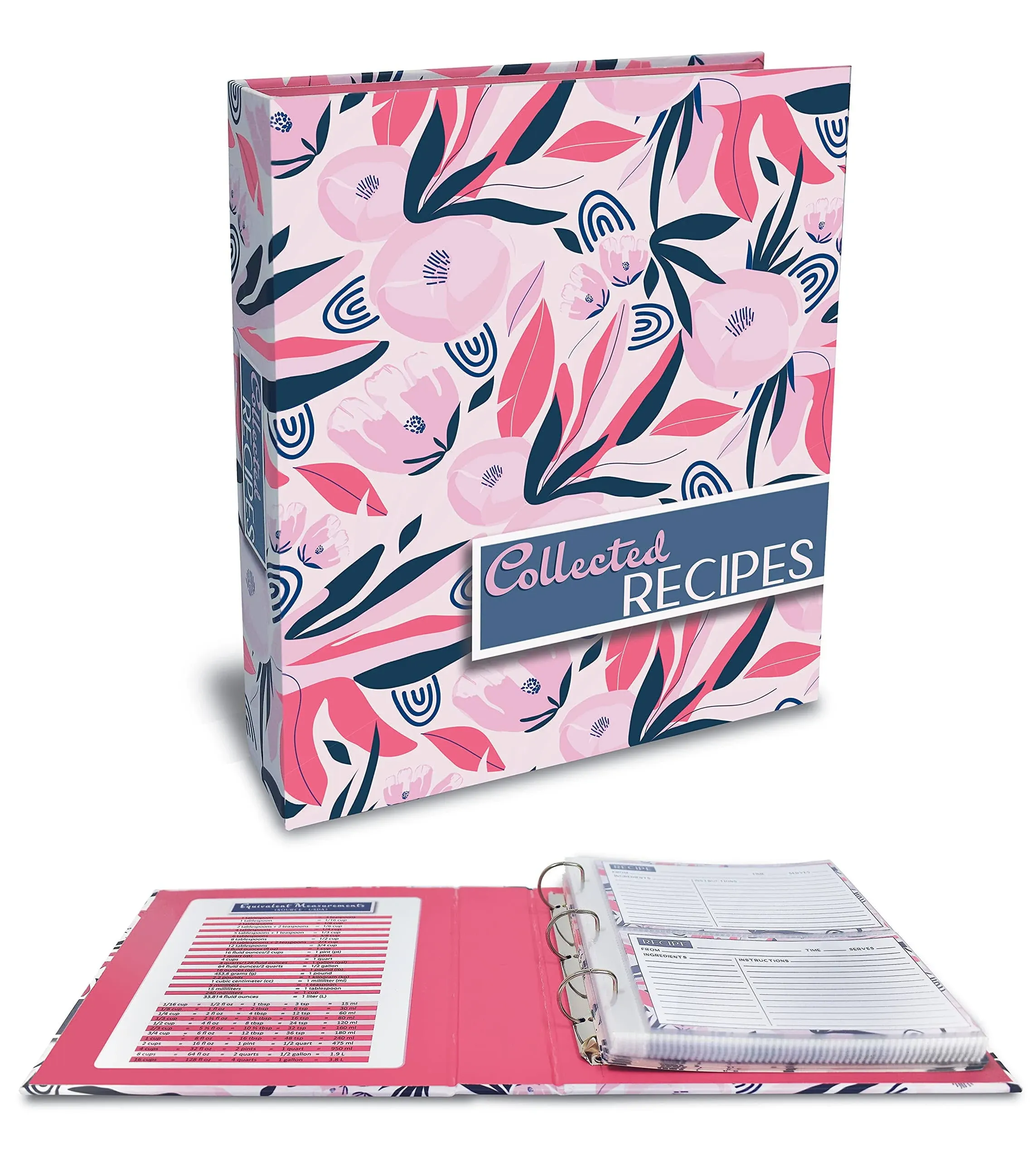 Recipe Binder, 8.5in. x 9.5in. 3 Ring Binder Organizer Set, Floral Design