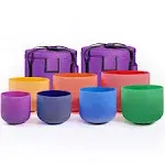 432HZ 6''-12'' Set of 7 Colored Crystal Singing Bowl Sound Healing with 2 Case Bags