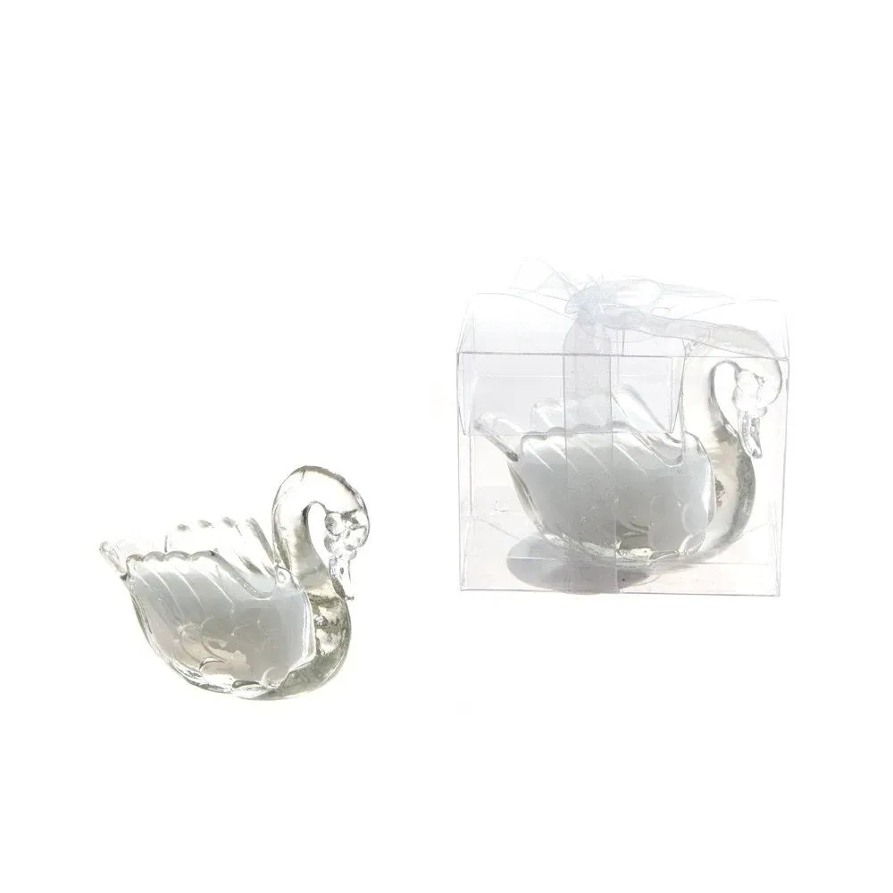 Mega Favors - Glass Swan Candle - White, 12PCS