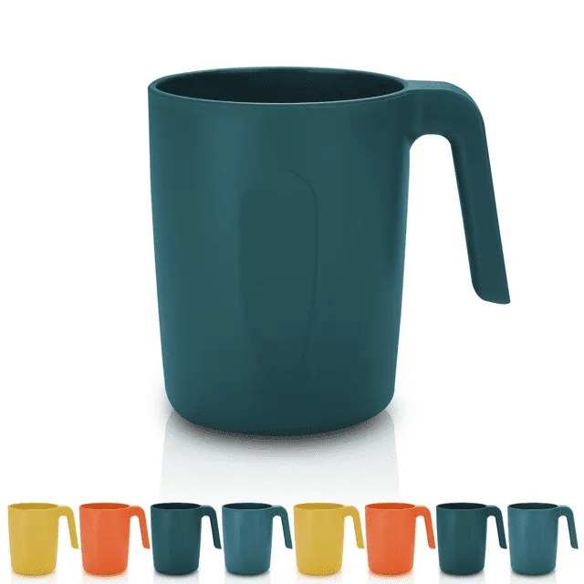 ReaNea Plastic Mug Set 8 Pieces, Unbreakable And Reusable Light Weight Travel Coffee Mugs Espresso Cups Easy to Carry And Clean BPA Free (Dark Green)