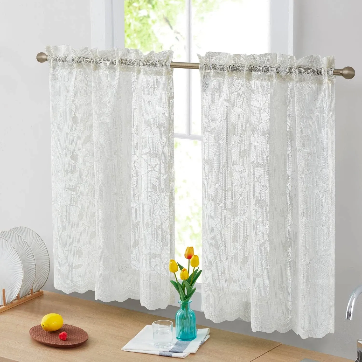 HLC.ME Joyce Lace Sheer Kitchen Cafe Curtain Tiers