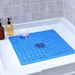 Square Shower Mat 21&#034;x21&#034; Grippy Textured Surface Strong Suction Cups Non-Slip