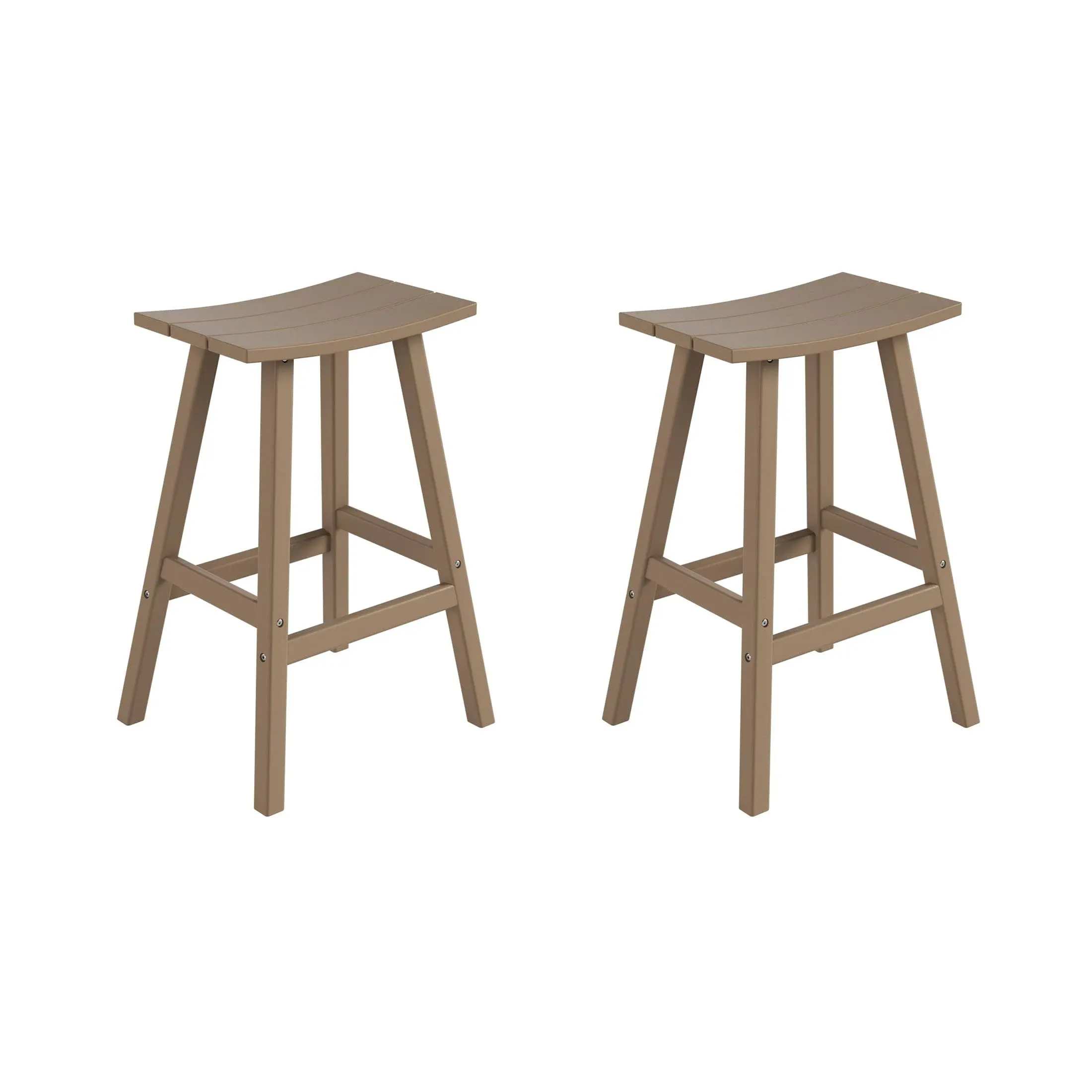 WestinTrends Malibu 29 Inch Outdoor Bar Stools Set of 2, All Weather Resistant Poly Lumber Adirondack Bar Height Stools, Weathered Wood