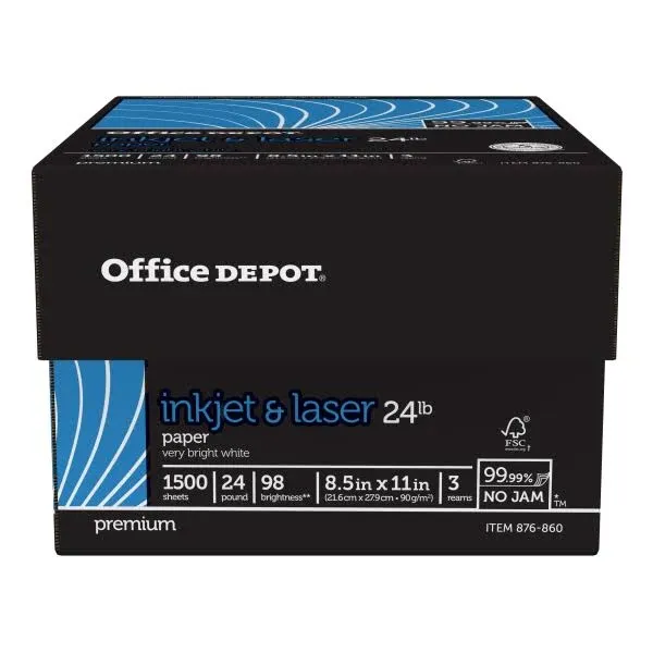 Office Depot Brand Inkjet and Laser Print Paper, Letter Size Paper, 98 Brightness ...