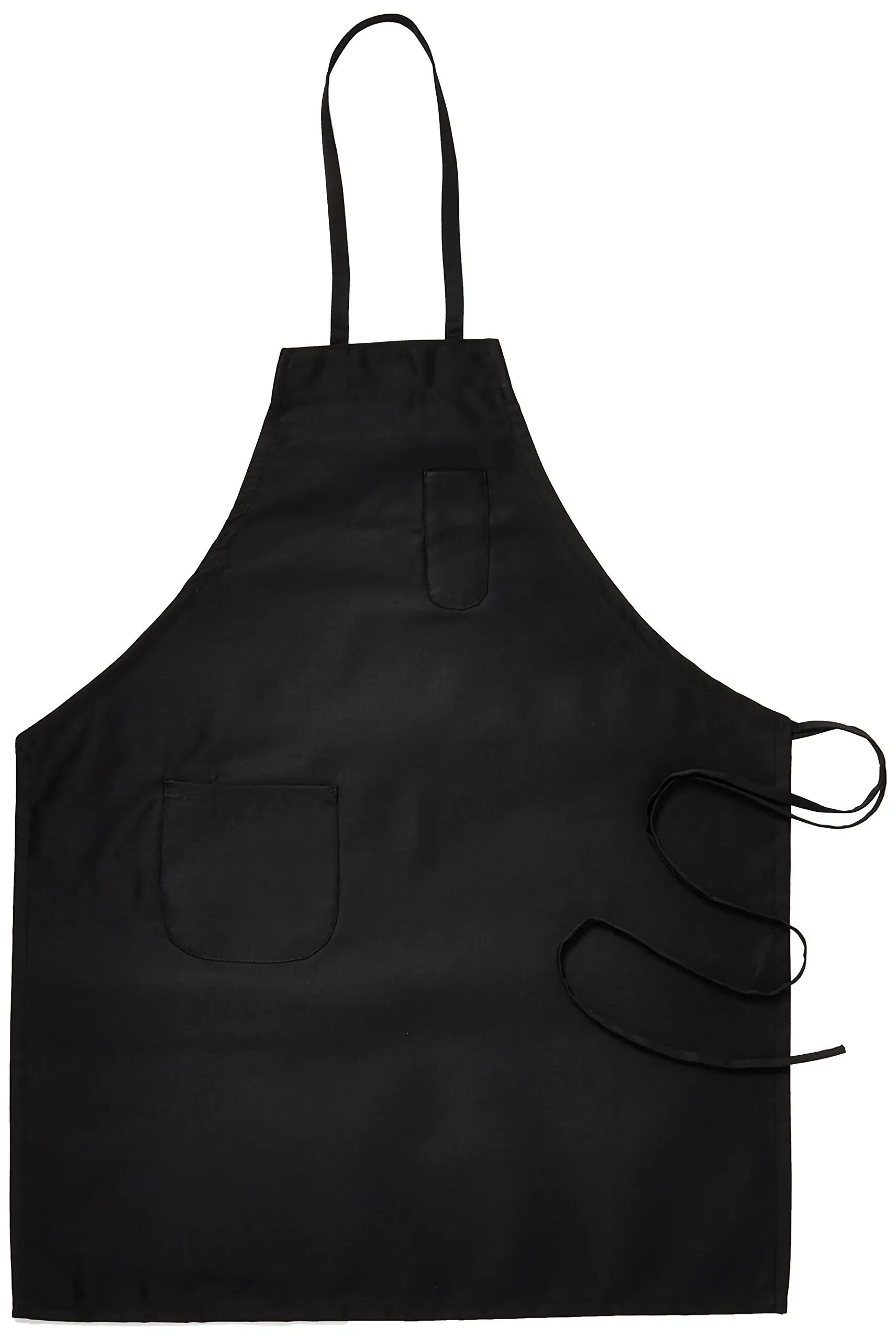 Winco BA-PBK Full Length Bib Apron with Pocket Black