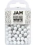 Jam Paper Round Head Push Pins White 100/Pack (346RTWH)