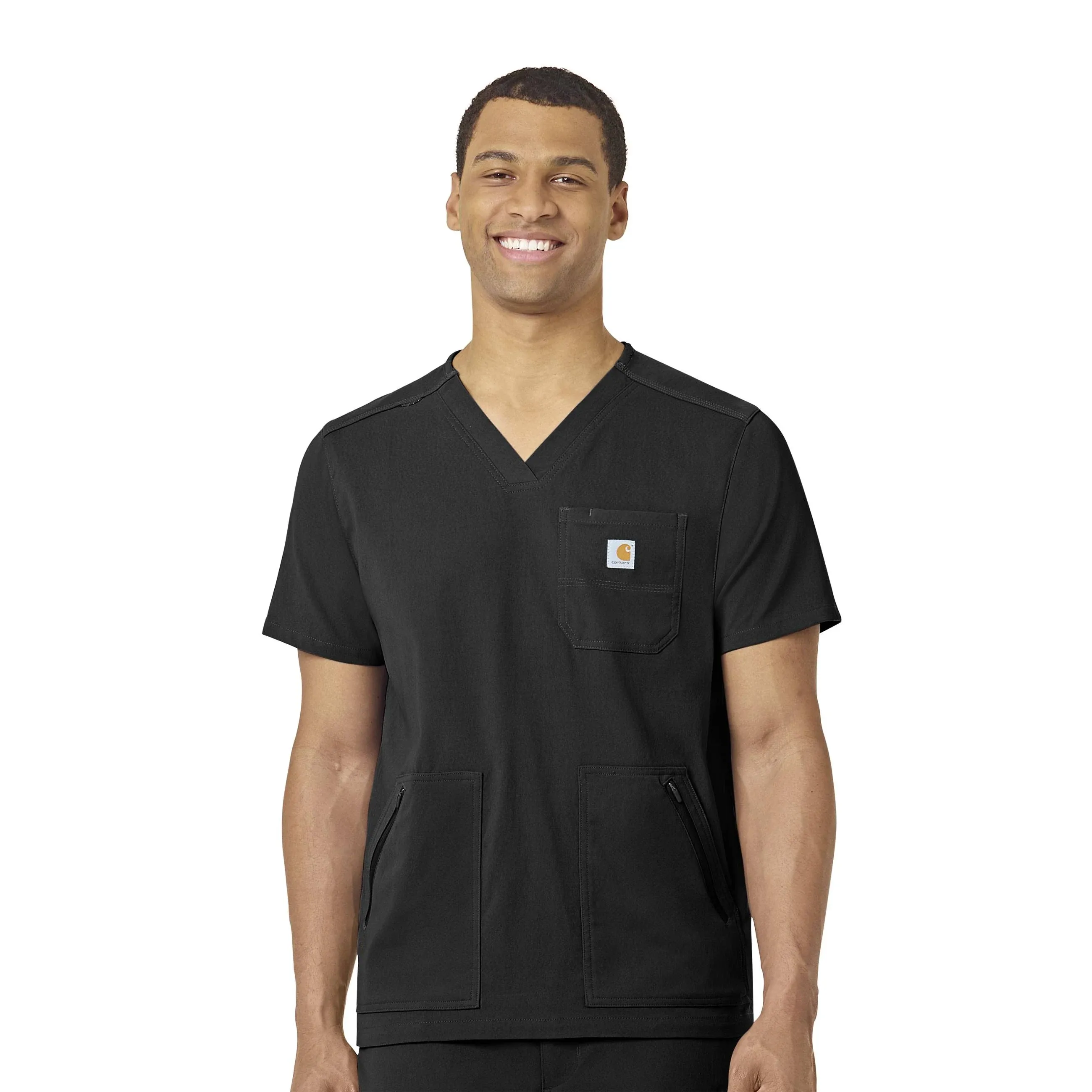 Carhartt Men's Modern Fit 5-Pocket V-Neck Scrub Top, Black