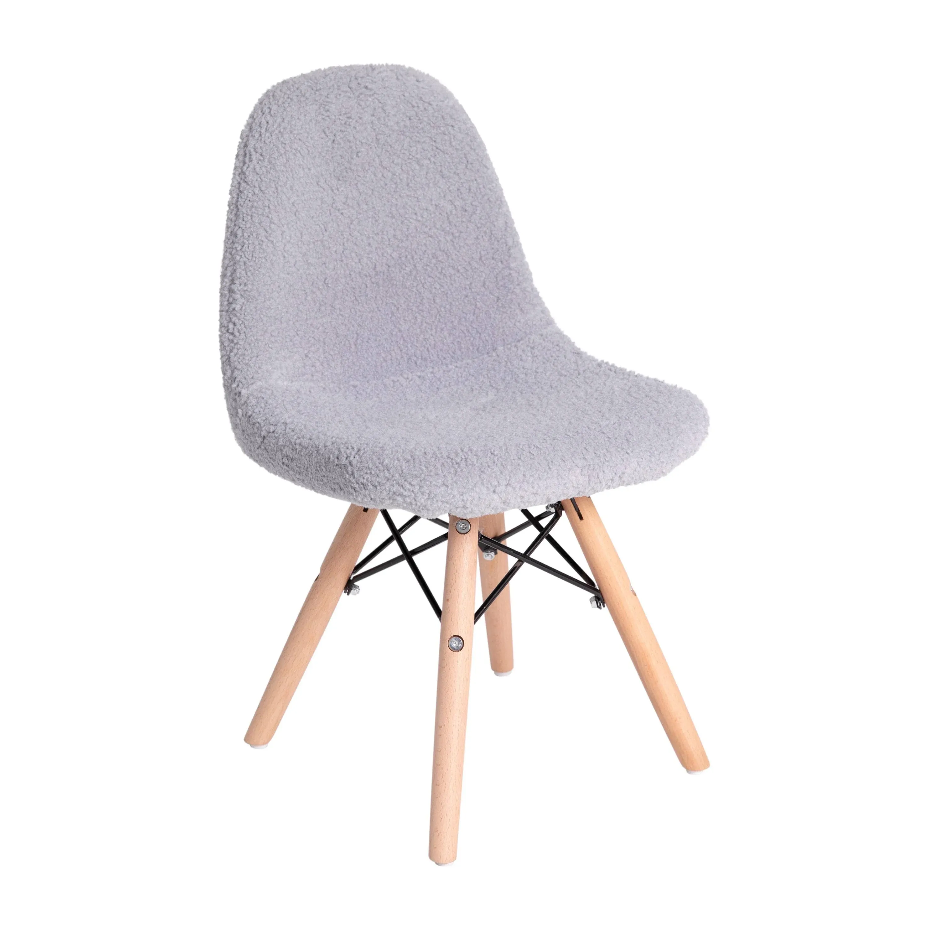 "Zula Kid's Modern Padded Armless Faux Sherpa Accent Chairs with Beechwood Legs in Gray"