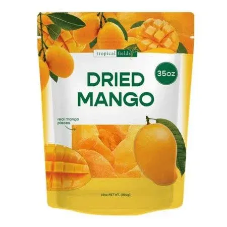 Tropical Fields Dried Mango 35 oz. Resealable Bag, Less Sugar Organic, Healthy