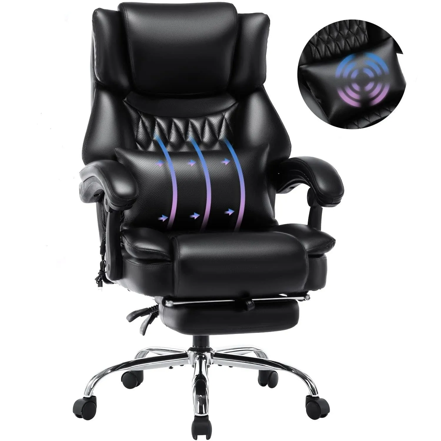 High Back Office Chair with Footrest - Reclining Executive Computer Chair with Massaging Lumbar Cushion Home Office Desk Chair with Adjustable Angle and Height, Breathable Thick Padding for Comfort