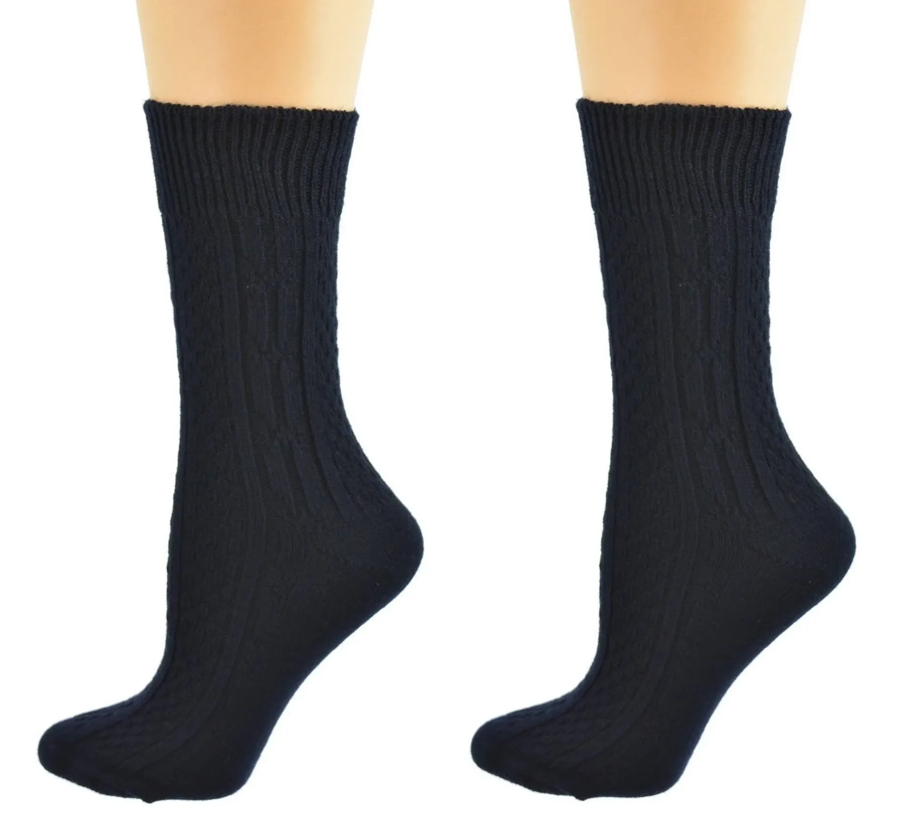 Women's Classic Cable Knit Acrylic Crew Winter Socks-Soft,Warm & Breathable with 2 Pairs Perfect for Daily Wear