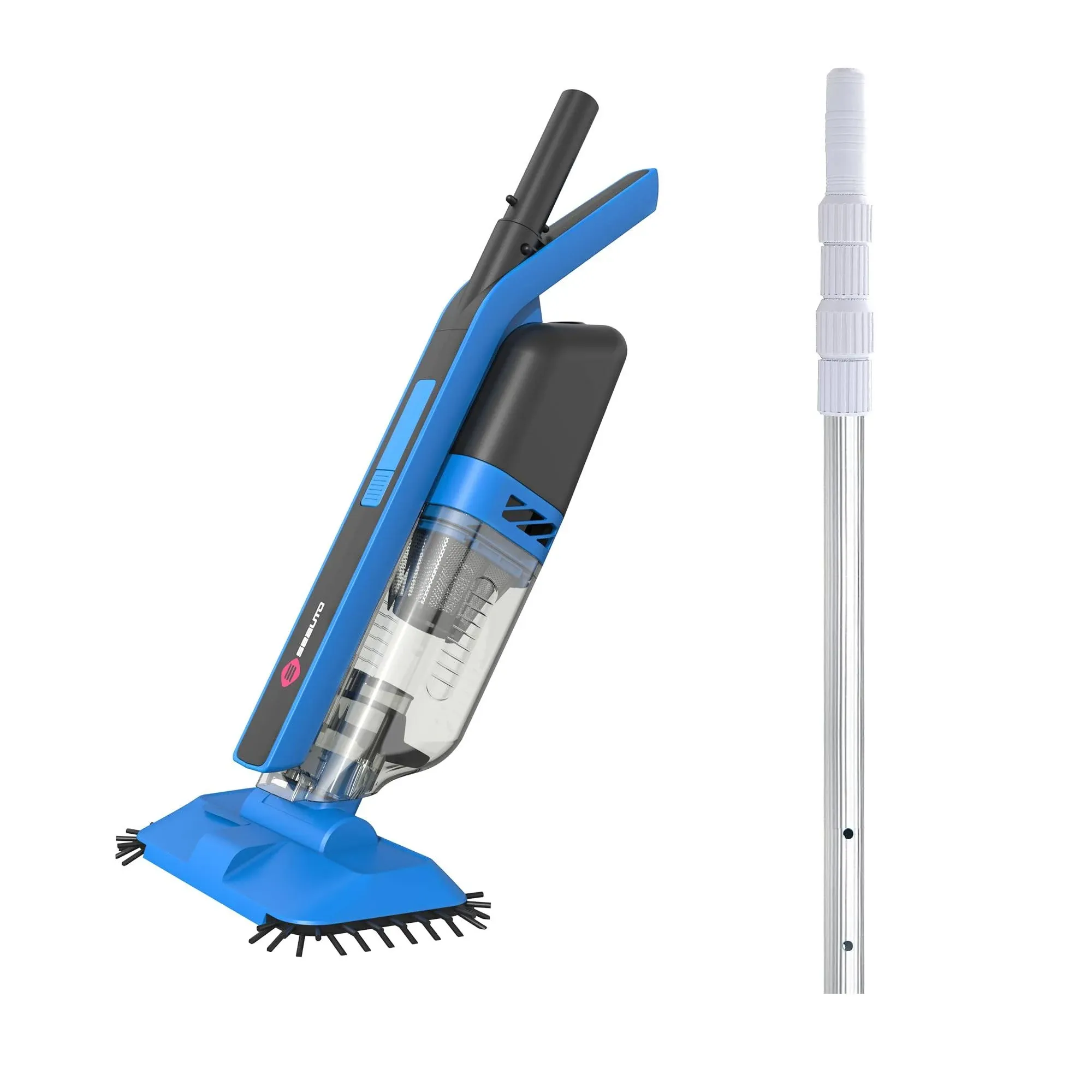 Cordless Pool Vacuum with Telescopic Pole, Handheld Rechargeable Pool Cleaner for Deep Cleaning with 60 Mins Runtime, Powerful Suction, Ideal for Pools, Spas and Hot Tub (Blue)