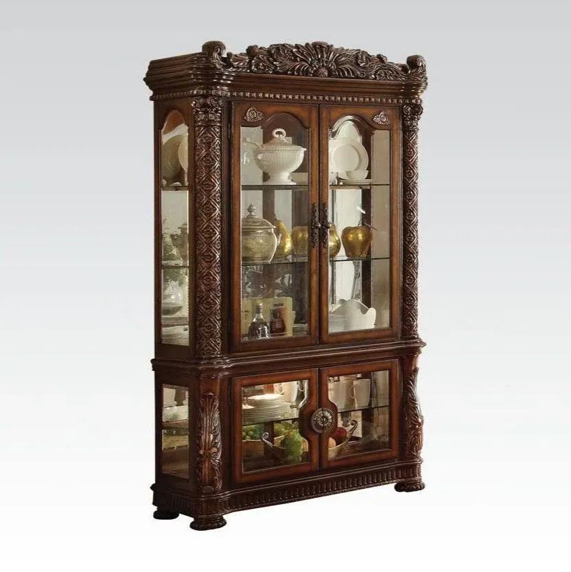 Acme Vendome Curio Cabinet with Mirror Back in Cherry 62023