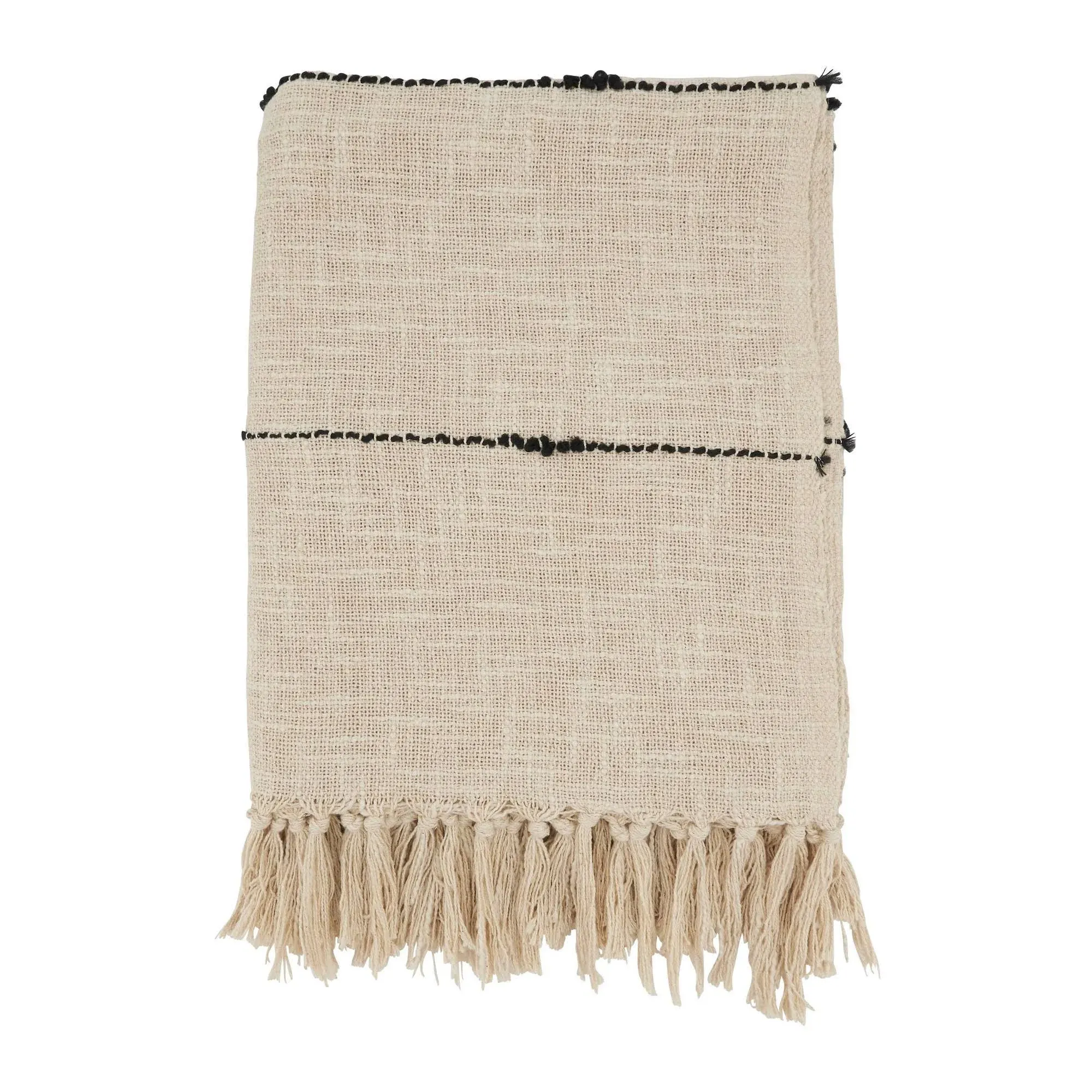 SARO LIFESTYLE Woven Bliss Textured Stripe Fringe Throw Blanket