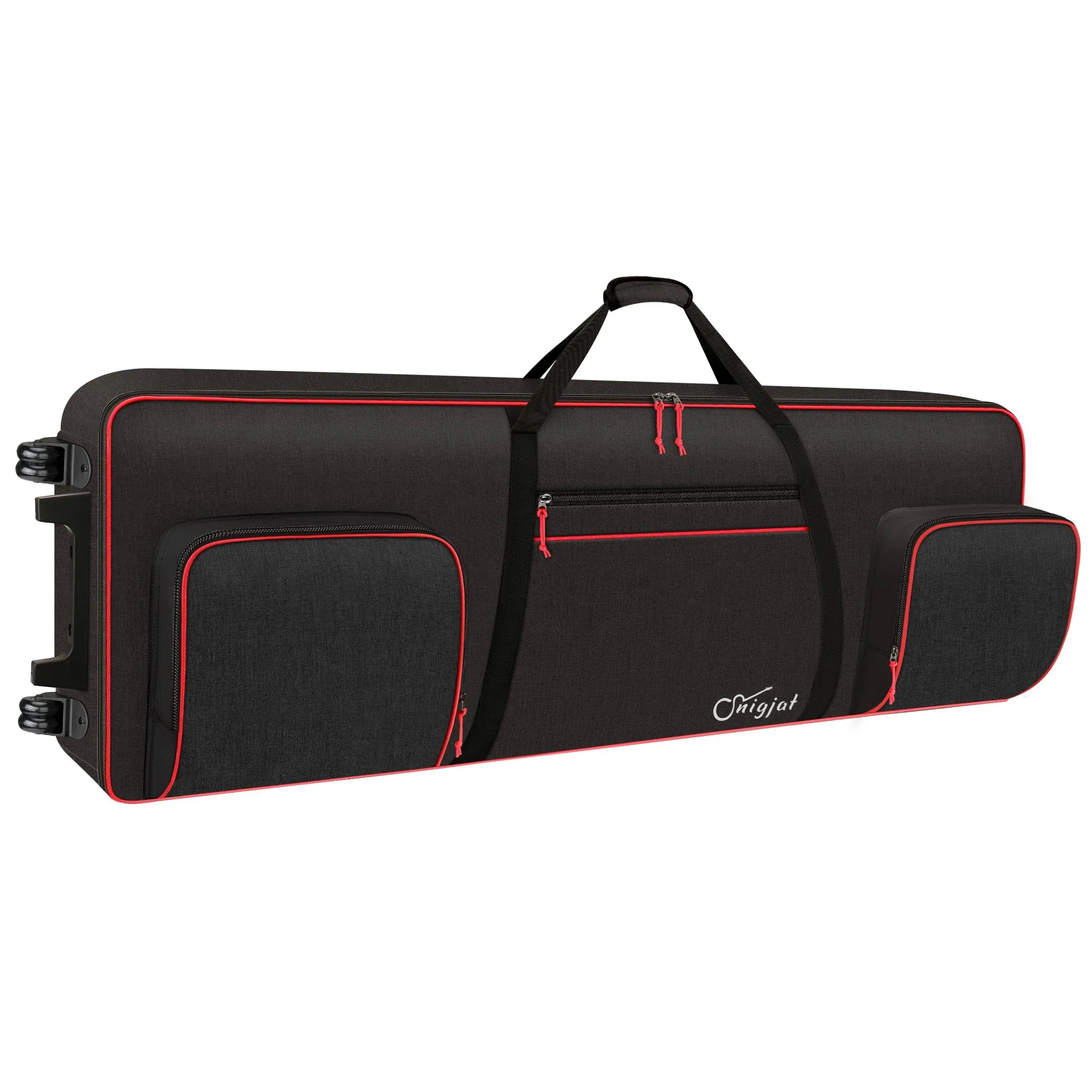 Snigjat 88 Key Keyboard Case with Wheels, Padded Rolling Piano Case with Sturdy Pull Handle and Adjustable Shoulder