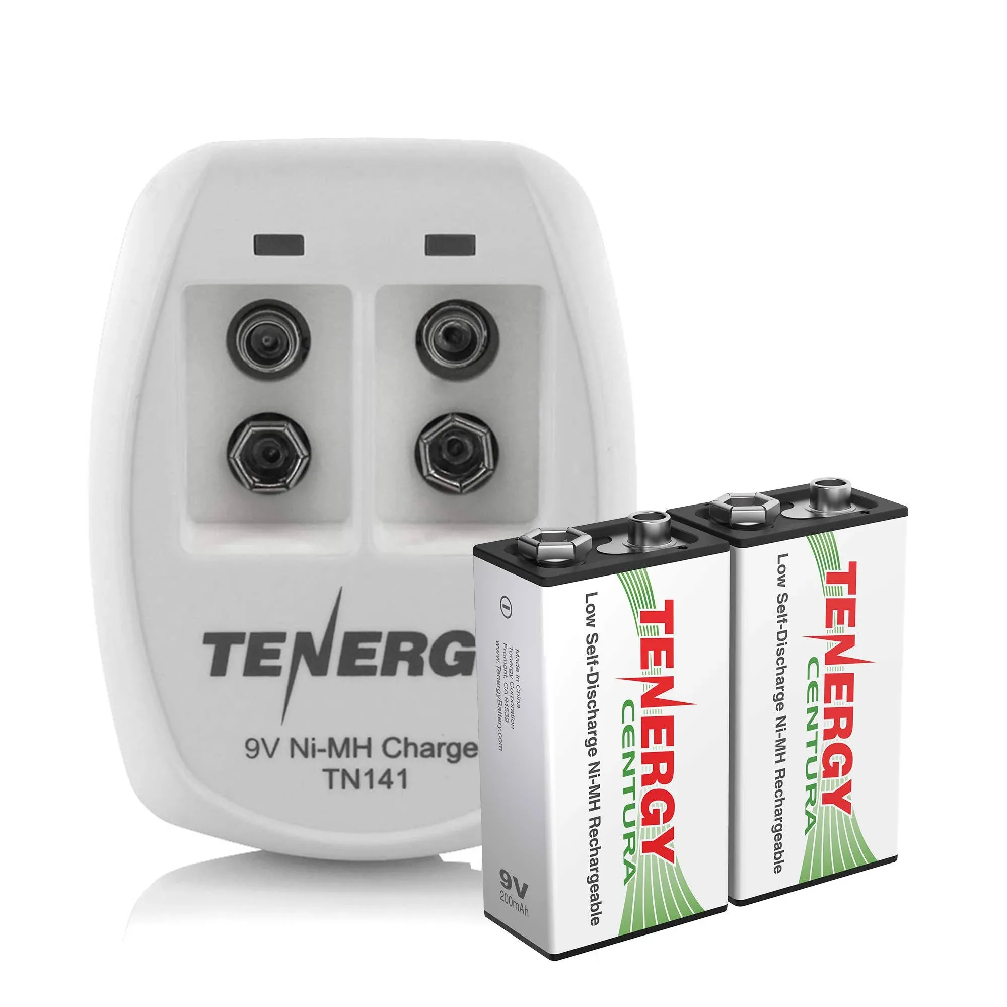 Tenergy Combo: TN141 2-Bay 9V Charger + 2pcs Centura 9V 200mAh (LSD) NiMH Rechargeable Batteries