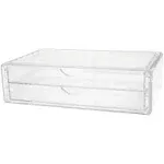 Martha Stewart Brody Desk Organizer with 2 Drawers, Stackable Plastic Desk Storage Box, Organizer for Office, Bathroom, Countertop or Dorm, 12.75" x 7.75", Clear