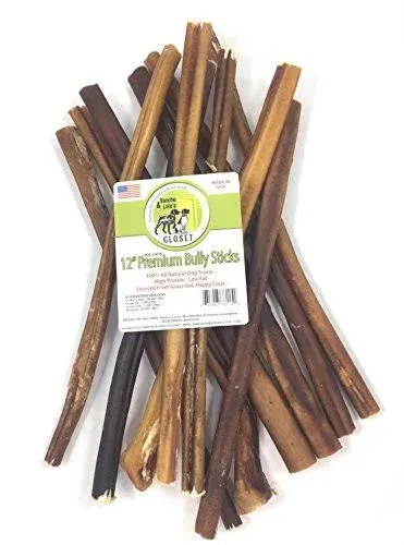 Sancho & Lola's Closet 12-inch Standard Bully Sticks for Dogs Made in USA- 20oz (10-11) Grain-Free All-Natural Dog Beef Pizzle Chews