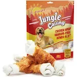 Jungle Calling Rawhide Free Dog Bones, 6.5&#034; Real Chicken Wrapped Dog Chew Bones 