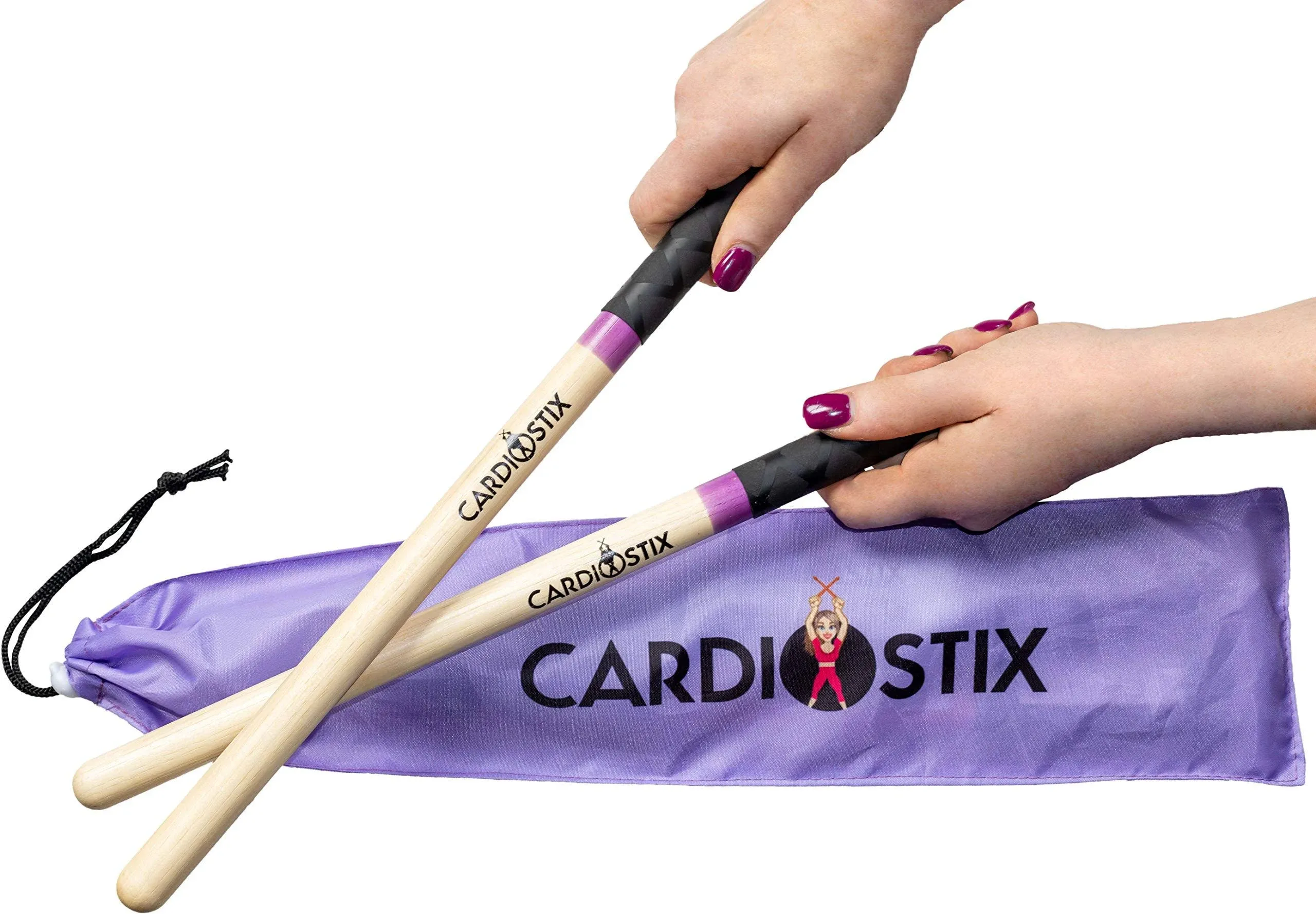 CardioStix Bundle 8oz Highest-Weighted (1 PAIR YOU CHOOSE) Premium American Hickory Wood Cardio Drum Sticks | For Drumming, Fitness, Aerobic Class, Exercises(Purple Bundle)