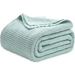 Bedsure 100% Cotton Blanket King Size for Bed - Waffle Weave Fall Blanket, Lightweight and Breathable Soft Woven Blanket for Summer, Mint, 104x90 inches