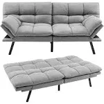 KOMFOTT Futon Sofa Bed, Linen Fabric Memory Foam Convertible Futon Couch with Adjustable Backrest & Armrests, Metal Legs, Modern Loveseat Sleeper Bed Split-Back Sofa for Small Apartment & Office