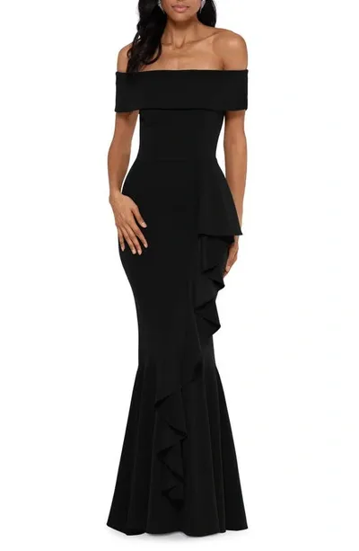 Betsy & Adam Off-The-Shoulder Mermaid Gown - Black - Size 6