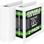 Samsill Durable 4 Inch Binder, Made in the USA, Locking D Ring Customizable Clear View Binder, White, 2 Pack, Each Holds 775 Pages